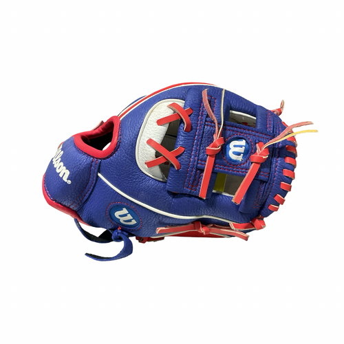 Vist Large View of Product Image Which is Used Wilson TBALL GLOVE BB/SB Glove T-ball White/Royal/Red 10"