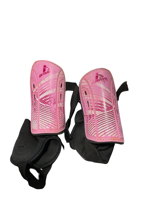 Vist Large View of Product Image Which is Used Brava Soccer Shin Guards Junior Pink LG
