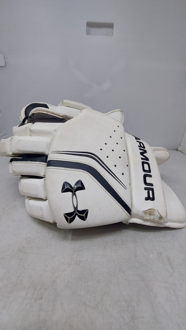 Vist Large View of Product Image Which is Used Under Armour HEAT GEAR Lacrosse Gloves Mens White 13"