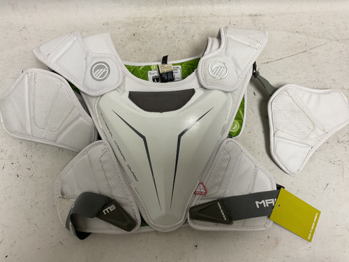 Vist Large View of Product Image Which is Used Maverik M5 EKG Lacrosse Shoulder Pads White And Green LG