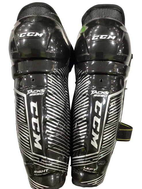 Vist Large View of Product Image Which is Used CCM TACKS 9550 Junior Shin Guards Black And Yellow 10"