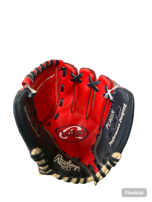 Vist Large View of Product Image Which is Used Rawlings PL90SN BB/SB Glove RH Throw Red And Navy Blue 9"