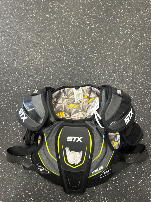 Vist Large View of Product Image Which is Used STX STALLION 200+ NOCSAE Lacrosse Shoulder Pads Grey LG