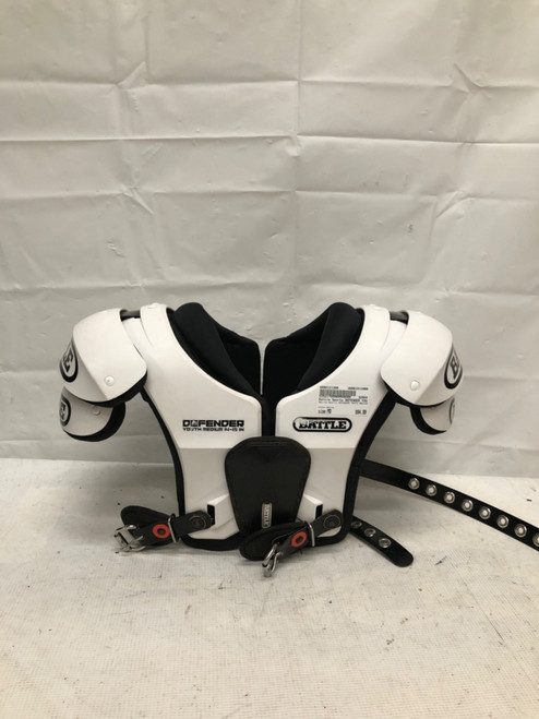 Vist Large View of Product Image Which is Used Battle Sports DEFENDER YOUTH MEDIUM FB Shoulder Pads White MD