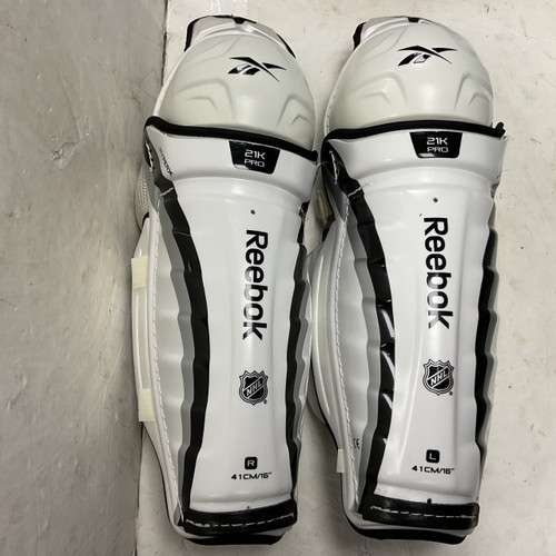 Vist Large View of Product Image Which is Used Reebok 21K PRO Senior Shin Guards White 16"