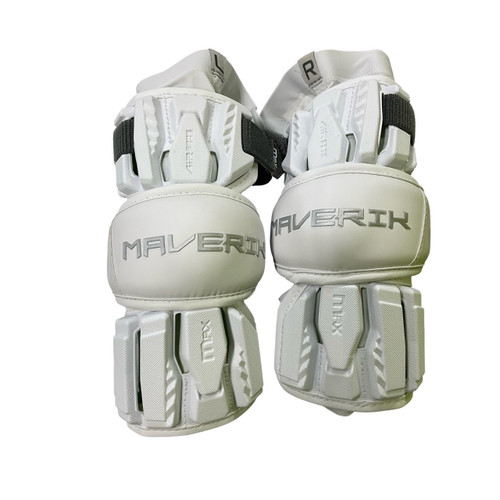 Vist Large View of Product Image Which is Used Maverik MAX ARMPADS NEW Lacrosse Arm Pads/Guards White MD