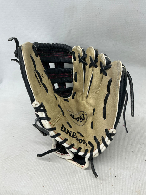 Vist Large View of Product Image Which is Used Wilson A450 BB/SB Glove RH Throw Black 11"