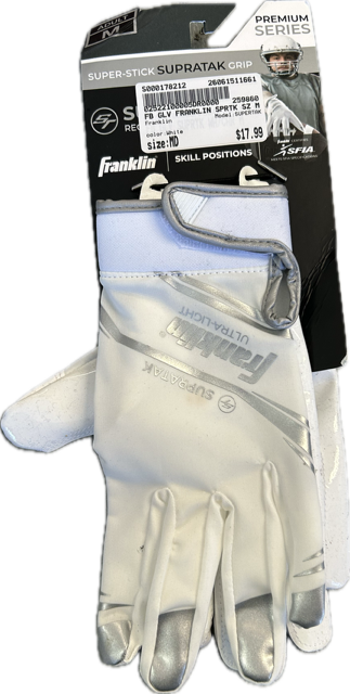 Vist Large View of Product Image Which is Used Franklin SUPERTAK Football Gloves White MD