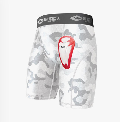 Vist Large View of Product Image Which is New YOUTH SMALL WHITE CAMO CORE COMP SHORT W/BIOCUP