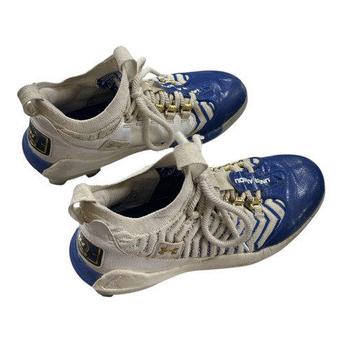Vist Large View of Product Image Which is Used Under Armour BH SHOW BB CLEATS 7 BB/SB Cleats White And Royal Blue Senior 7