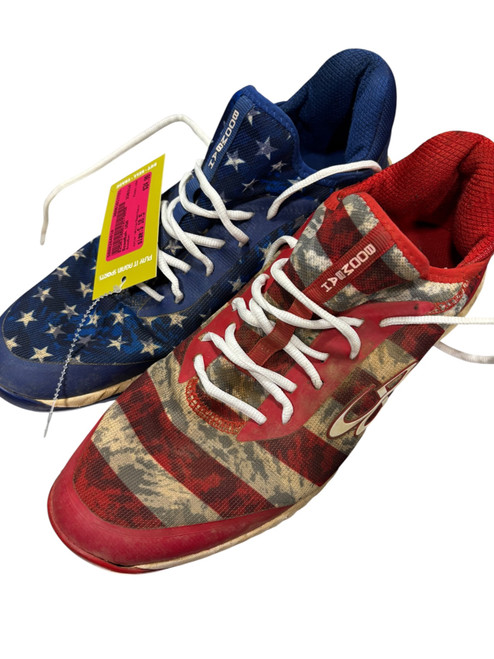 Vist Large View of Product Image Which is Used BoomBah USA BB/SB Cleats White/Red/Navy Senior 10.5