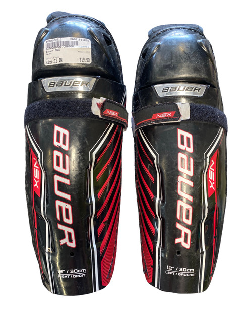 Vist Large View of Product Image Which is Used Bauer NSX Junior Shin Guards Black 12"