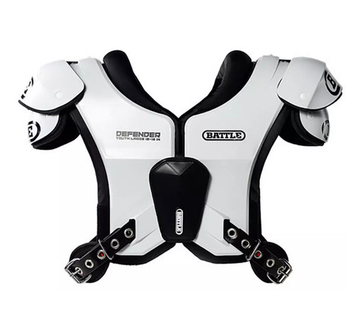 Vist Large View of Product Image Which is New BATTLE YOUTH WHITE DEFENDER SHOULDER PADS