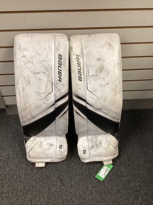 Vist Large View of Product Image Which is Used Bauer S27 Goalie Leg Pads Junior White SM