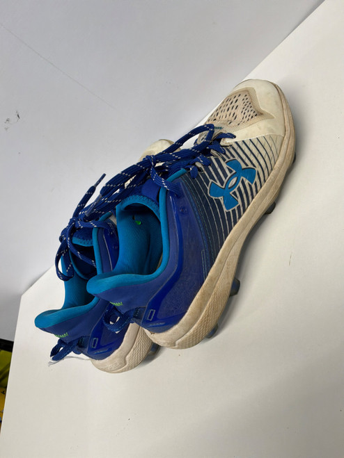 Vist Large View of Product Image Which is Used Under Armour BASEBALL CLEATS BB/SB Cleats Silver/White/Royal Youth 06.5