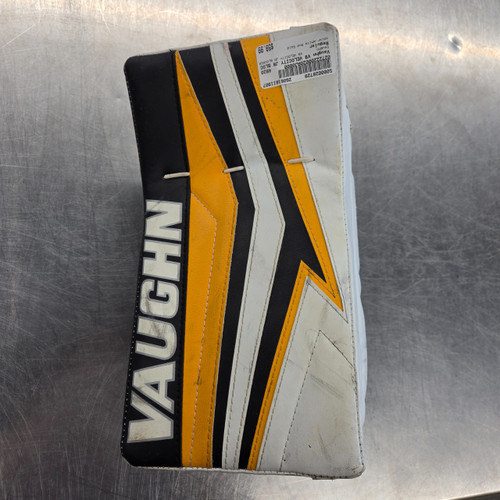 Vist Large View of Product Image Which is Used Vaughn V9 VELOCITY JR BLOCKER Junior Goalie Blocker White And Gold