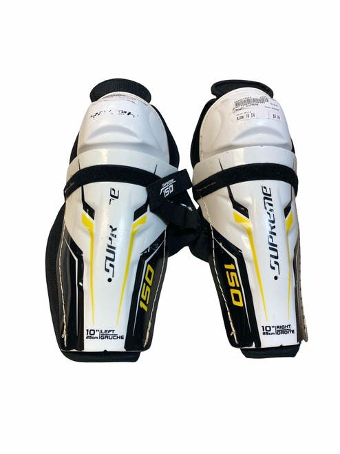 Vist Large View of Product Image Which is Used Bauer SUPREME Junior Shin Guards White 10"
