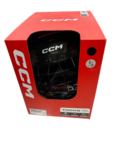 Vist Large View of Product Image Which is CCM SR SM TACKS 70 COMBO HELMET Helmet Cage Combo Black SM