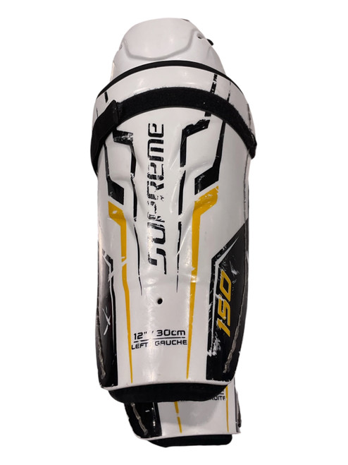 Vist Large View of Product Image Which is Used Bauer SUPREME Junior Shin Guards White 12"