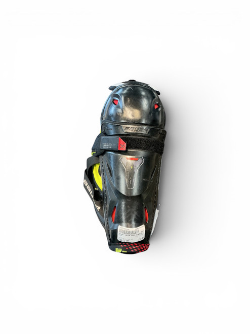 Vist Large View of Product Image Which is Used Bauer VAPOR H Junior Shin Guards Black And Red 11"