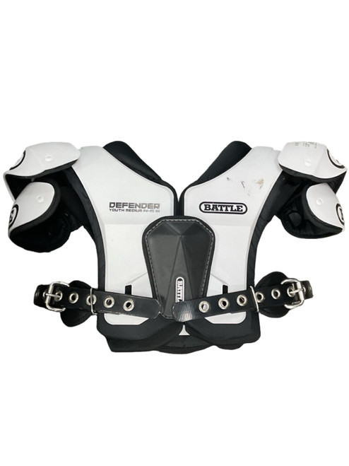 Vist Large View of Product Image Which is Used Battle Sports DEFENDER W/ BACKPLATE FB Shoulder Pads White MD