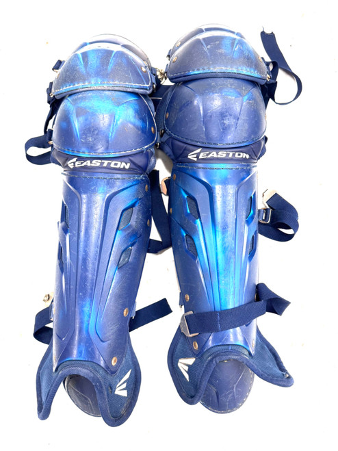 Vist Large View of Product Image Which is Used Easton INT 14 INCH AGE 13-15 Catchers Leg Guards Navy Blue Intermed