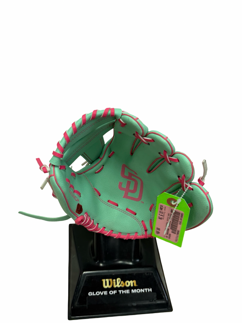 Vist Large View of Product Image Which is Used SAN DIEGO PADRES MASONS OF CA Junior Baseball Glove RH Throw Teal 10 1/2"