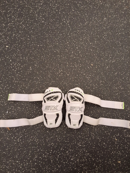 Vist Large View of Product Image Which is Used STX CELL V Lacrosse Arm Pads/Guards White SM