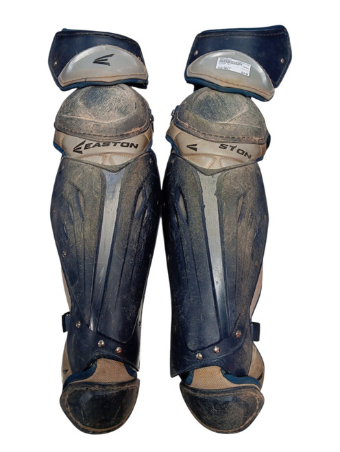 Vist Large View of Product Image Which is Used Easton ADT Catchers Leg Guards Navy Blue Adult