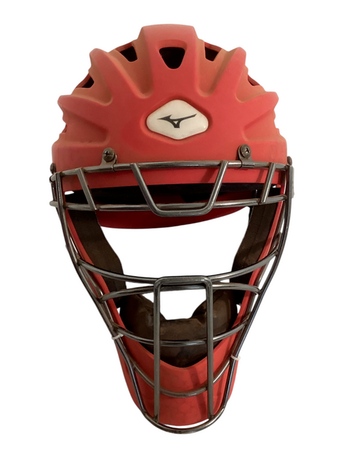 Vist Large View of Product Image Which is Used Mizuno SAMURAI Catchers Helmet with Mask Red