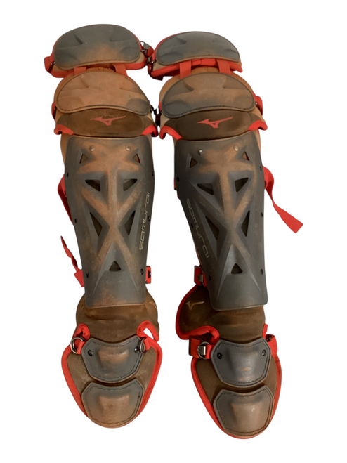 Vist Large View of Product Image Which is Used Mizuno SAMURAI Catchers Leg Guards Red Adult