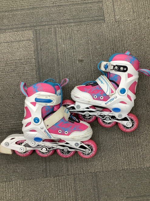 Vist Large View of Product Image Which is Used RollerDerby ADJ 11-1 Junior Rec Fitness Skates White Adjustable