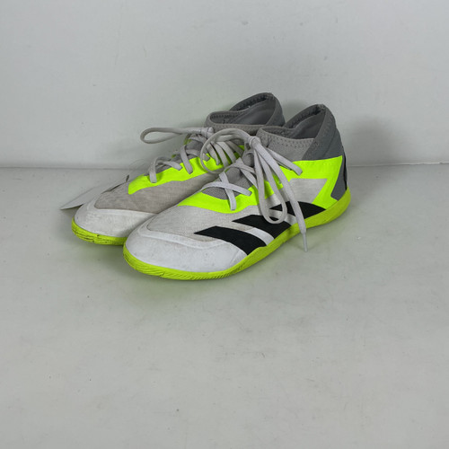 Vist Large View of Product Image Which is Used Adidas PREDATOR TRAXION INDOOR CLEATS Soccer Indoor Shoes White And Optic Yellow Senior 5