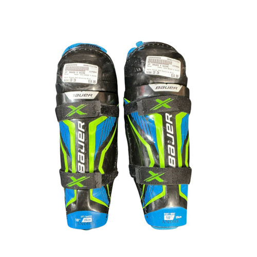 Vist Large View of Product Image Which is Used Bauer 10IN BAUER X SHINS Junior Shin Guards Black And Carolina Blue 10"
