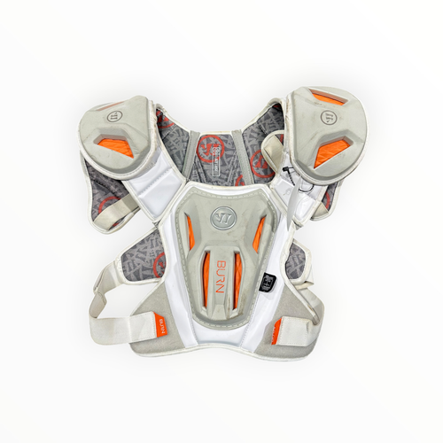 Vist Large View of Product Image Which is Used Warrior BURN Lacrosse Shoulder Pads White LG