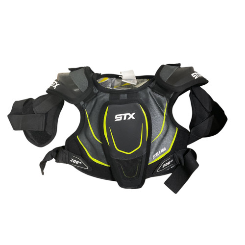 Vist Large View of Product Image Which is Used STX 200+ Lacrosse Shoulder Pads Black SM