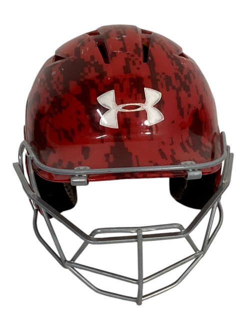 Vist Large View of Product Image Which is Used Under Armour BATTING HELMET With MASK  Red 