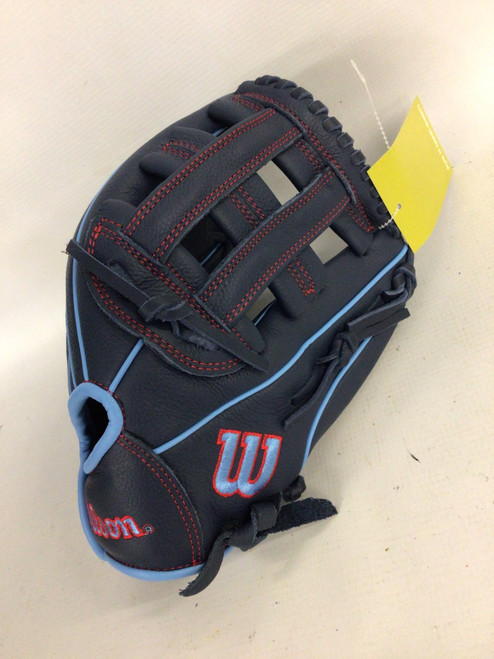 Vist Large View of Product Image Which is Used Wilson A500 BB/SB Glove RH Throw Navy Blue 12"