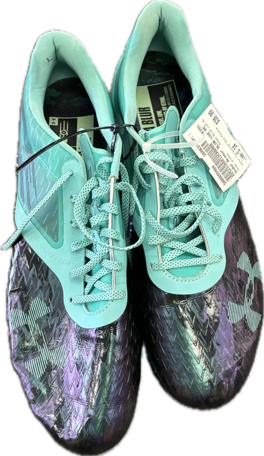 Vist Large View of Product Image Which is Used Under Armour BLUR LUX MC Adult FB Cleats Turquoise And Purple Senior 14