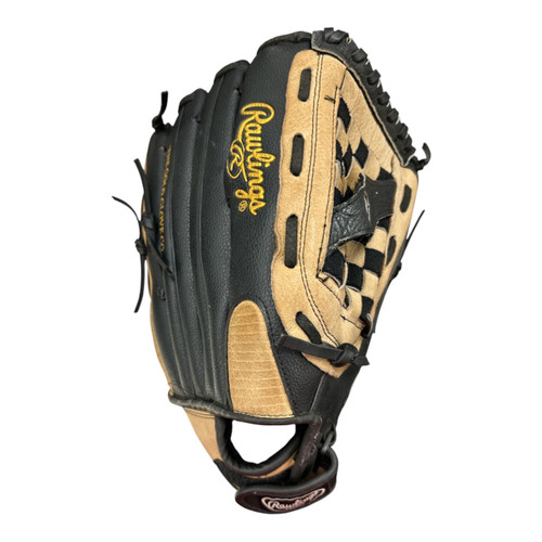 Vist Large View of Product Image Which is Used Rawlings RSB BB/SB Glove RH Throw Black 14"