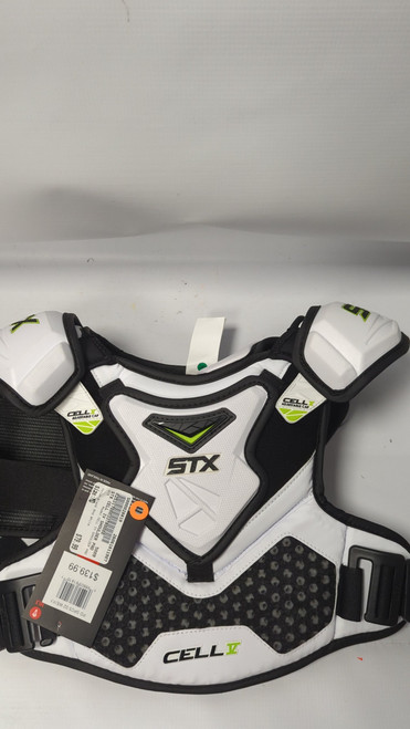 Vist Large View of Product Image Which is Used STX CELL IV SHOULDER PAD Lacrosse Shoulder Pads Black And White MD