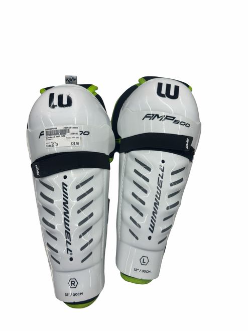 Vist Large View of Product Image Which is Used WinnWell AMP 500 Senior Shin Guards White 12"