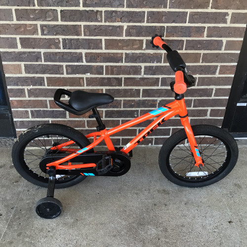 Vist Large View of Product Image Which is Used Trek 2018 PRECALIBER 16 IN BOYS TRAINING Training Wheel Bike Boys Orange 16"