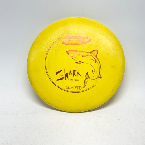 Vist Large View of Product Image Which is Used Innova DX SHARK Disc Golf Mid Range Yellow 150g