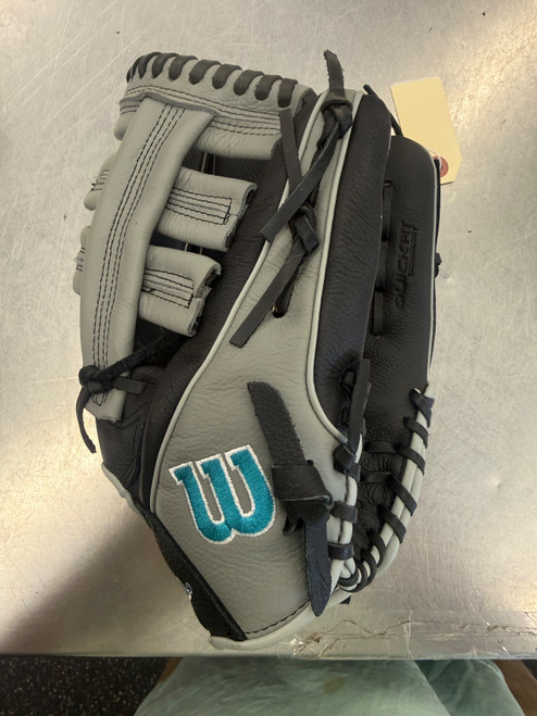 Vist Large View of Product Image Which is Used Wilson A05RB23125 BB/SB Glove RH Throw Black And Grey 12 1/2"