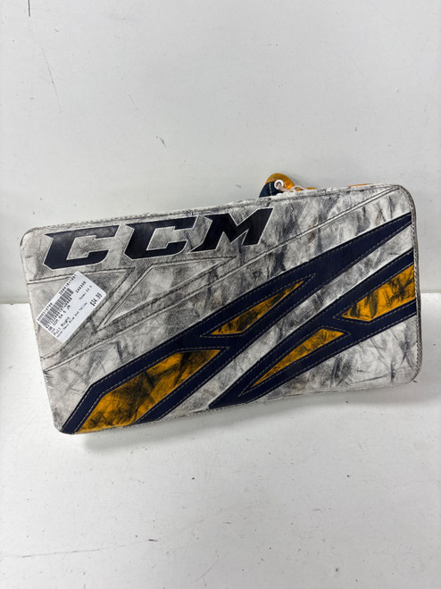Vist Large View of Product Image Which is Used CCM E4.5 Junior Goalie Blocker Navy Blue And Yellow