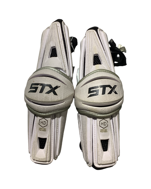 Vist Large View of Product Image Which is Used STX STALLION HD Lacrosse Arm Pads/Guards White LG