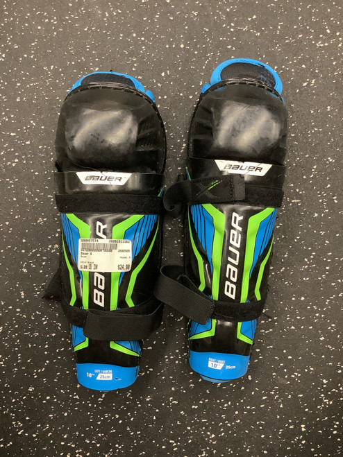 Vist Large View of Product Image Which is Used Bauer X Junior Shin Guards Black 10"