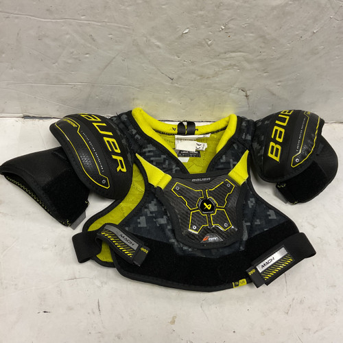 Vist Large View of Product Image Which is Used Bauer SUPREME MACH Youth Shoulder Pads Black And Yellow LG