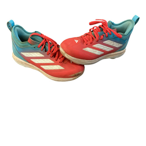Vist Large View of Product Image Which is Used Adidas ADIZERO SOFTBALL CLEATS SIZE 4.5 BB/SB Cleats Carolina Blue And Pink Junior 04.5